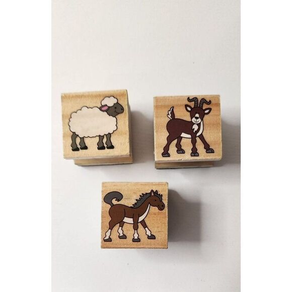 Set of 3 Barnyard Animal Rubber Stamps - Picture 1 of 2